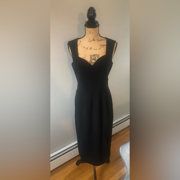 DRESS THE POPULATION BLACK SWEETHEART NECKLINE MIDI ELLE MODERN SHEATH DRESS - Picture 1 of 8